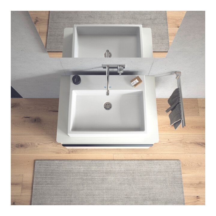 Duravit Meuble lavabo satiné Vero Air 60x47 cm, blanc, sans trop-plein, avec trou robinet, planche à trous