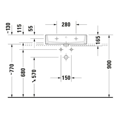 Duravit Meuble lavabo satiné Vero Air 60x47 cm, blanc, sans trop-plein, avec trou robinet, planche à trous