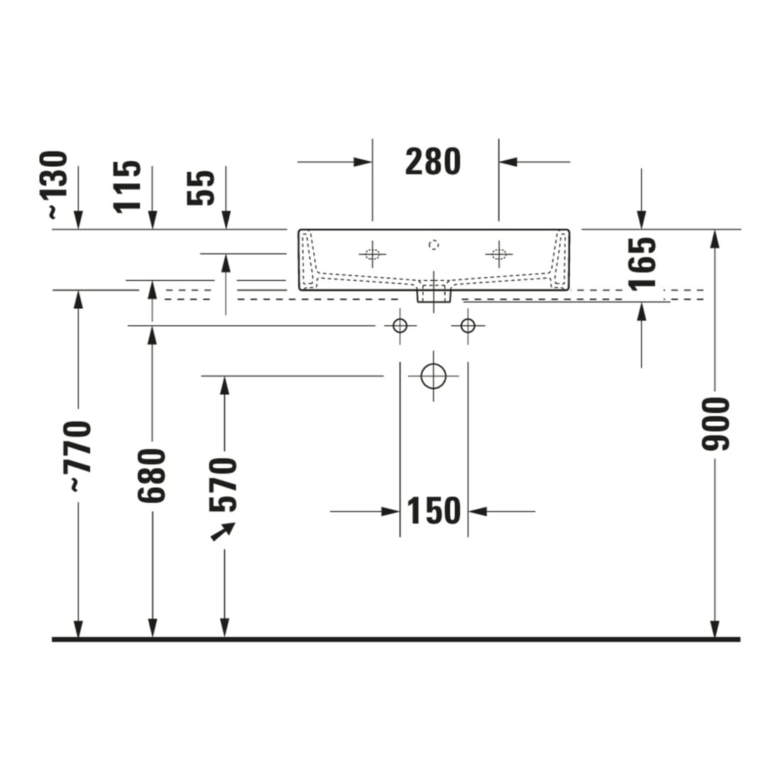 Duravit Meuble lavabo satiné Vero Air 60x47 cm, blanc, sans trop-plein, avec trou robinet, planche à trous