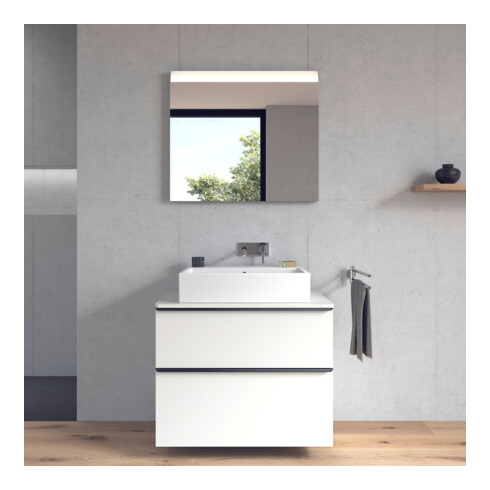 Duravit Meuble lavabo satiné Vero Air 60x47 cm, blanc, sans trop-plein, avec trou robinet, planche à trous