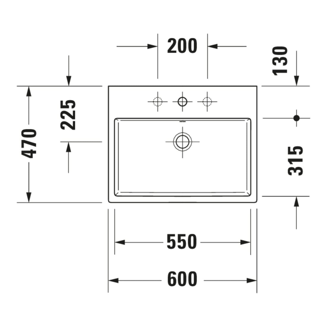 Duravit Meuble lavabo satiné Vero Air 60x47 cm, blanc, sans trop-plein, avec trou robinet, planche à trous