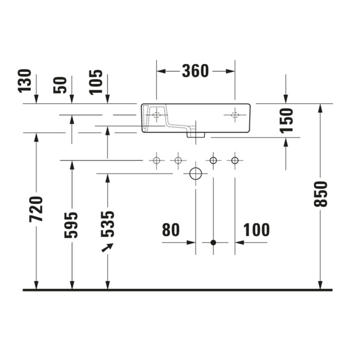 Duravit Meuble lavabo Vero 50x25 cm, avec trop-plein, 2 trous prévus, blanc