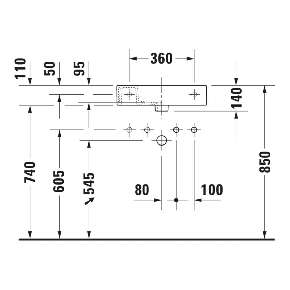 Duravit Meuble lavabo Vero Air 50x25 cm, sans trop-plein, avec SBL, sans perçage robinet, blanc