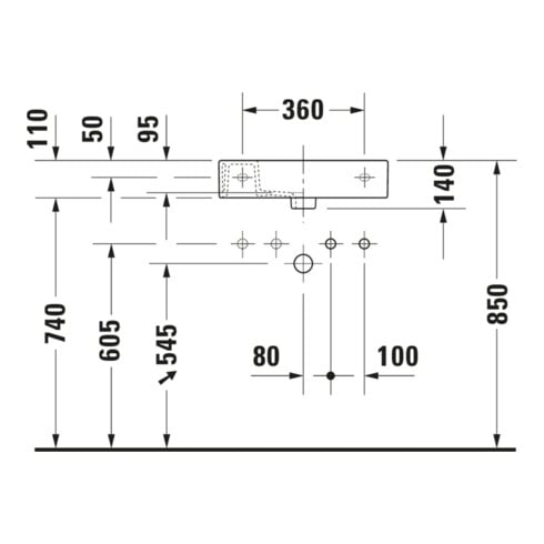 Duravit Meuble-lavabo Vero Air 50x25 cm, sans trop-plein, avec vidage, vidage à gauche, blanc