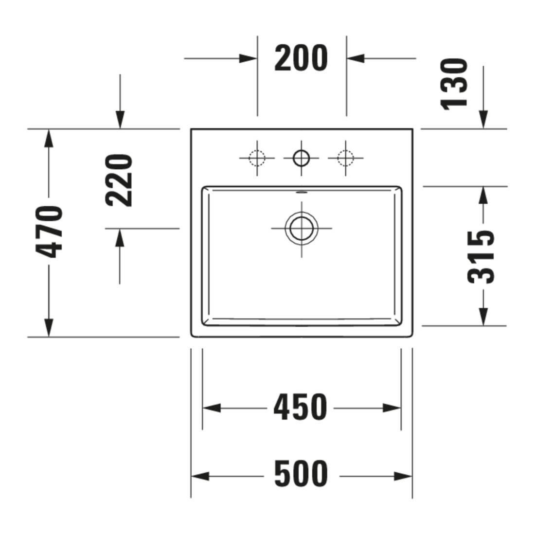 Duravit Meuble lavabo Vero Air 50x47cm, blanc, sans trou robinet, avec tablette trou robinet