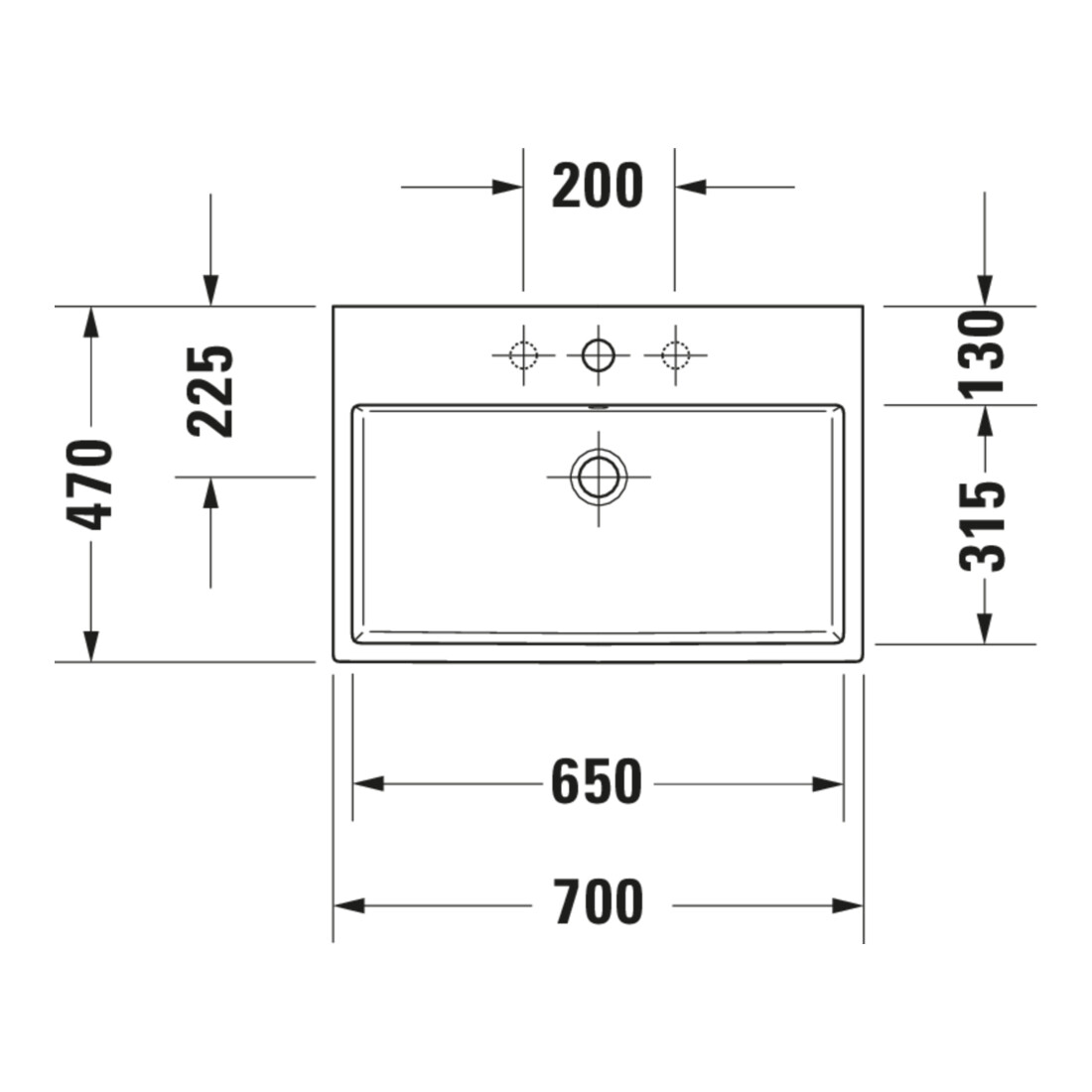 Duravit Meuble lavabo Vero Air 70x47 cm, blanc, avec trou robinet, sans trop-plein, avec tablette pour robinet