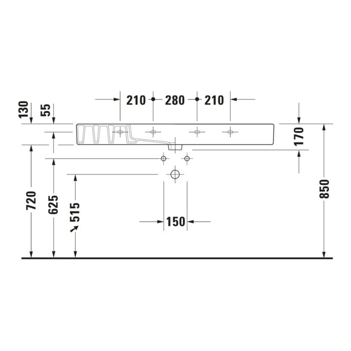 Duravit Meuble lavabo Vero m HL, sur plan, trou robinet, 125x49 cm, blanc