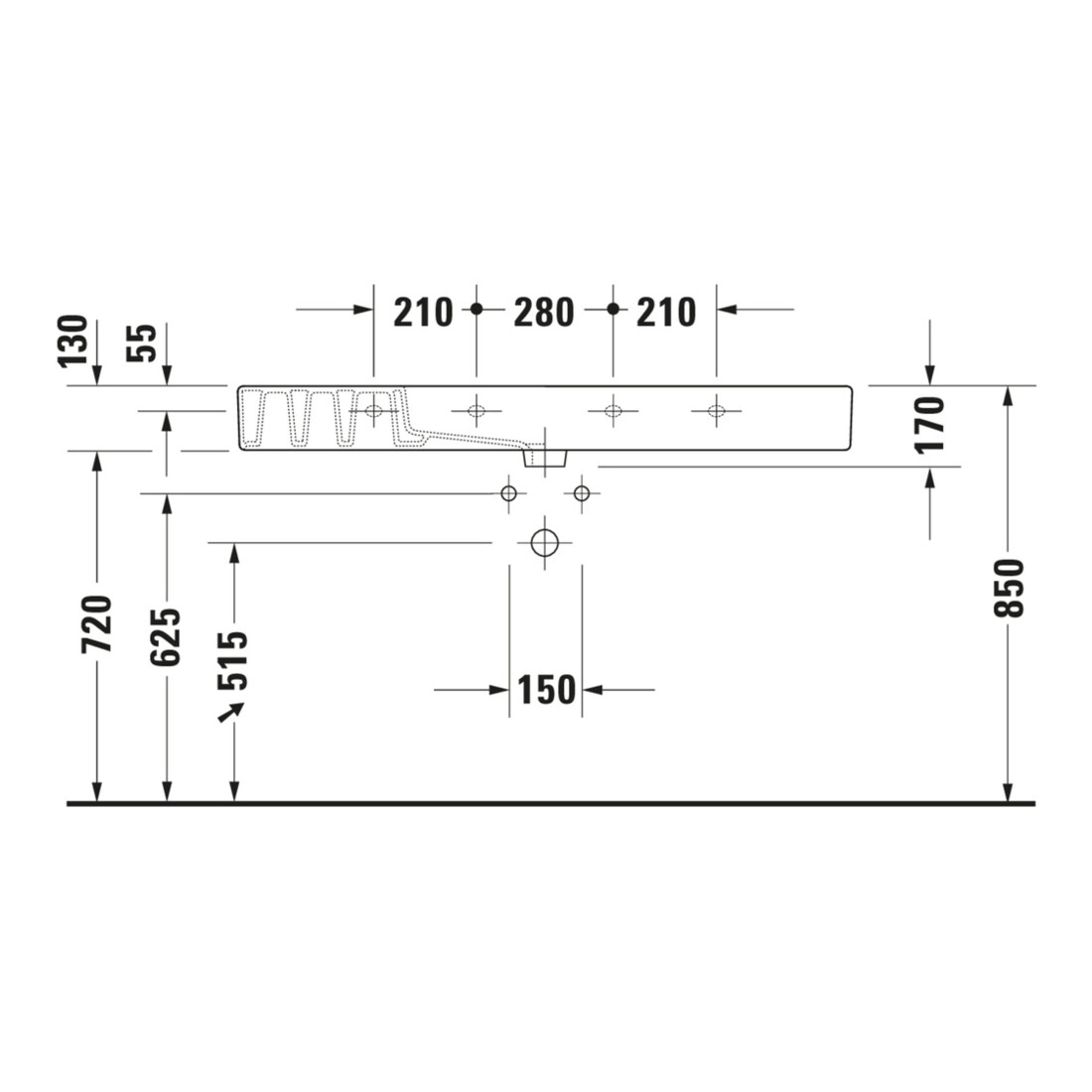 Duravit Meuble lavabo Vero m HL, sur plan, trou robinet, 125x49 cm, blanc