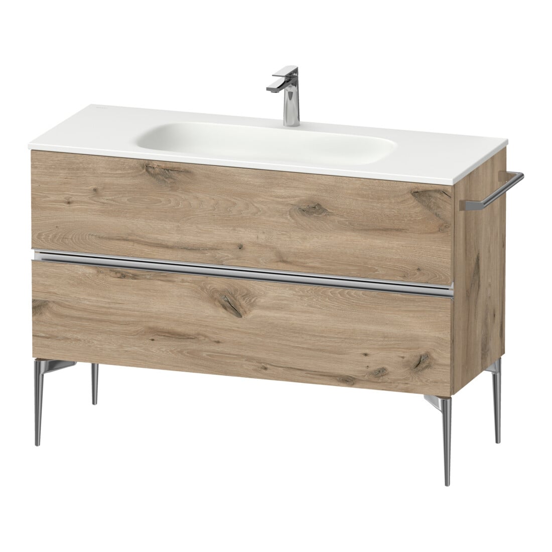 Duravit Meuble sous-lavabo au sol Sivida 121x59,2x47,7 cm, 2 tiroirs, blanc œuf, poignée chrome