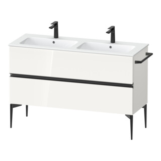 Duravit Meuble sous-lavabo au sol Sivida 128x59,1x47,7 cm, 2 tiroirs, blanc brillant, poignées noires
