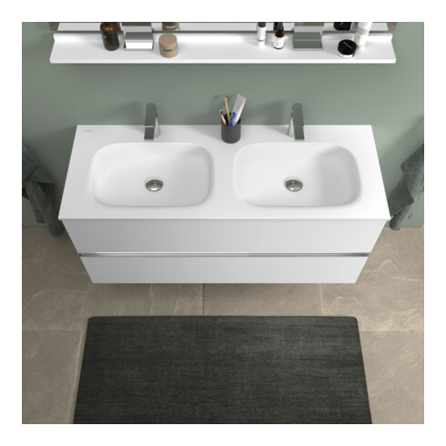 Duravit Meuble sous-lavabo au sol Sivida 128x59,2x47,7 cm, 2 tiroirs, blanc mat, chrome