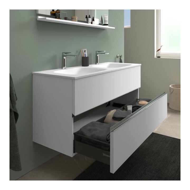 Duravit Meuble sous-lavabo au sol Sivida 128x59,2x47,7 cm, 2 tiroirs, blanc mat, chrome