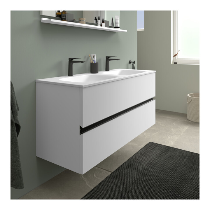 Duravit Meuble sous-lavabo au sol Sivida 128x59,2x47,7 cm, 2 tiroirs, blanc mat, taille S