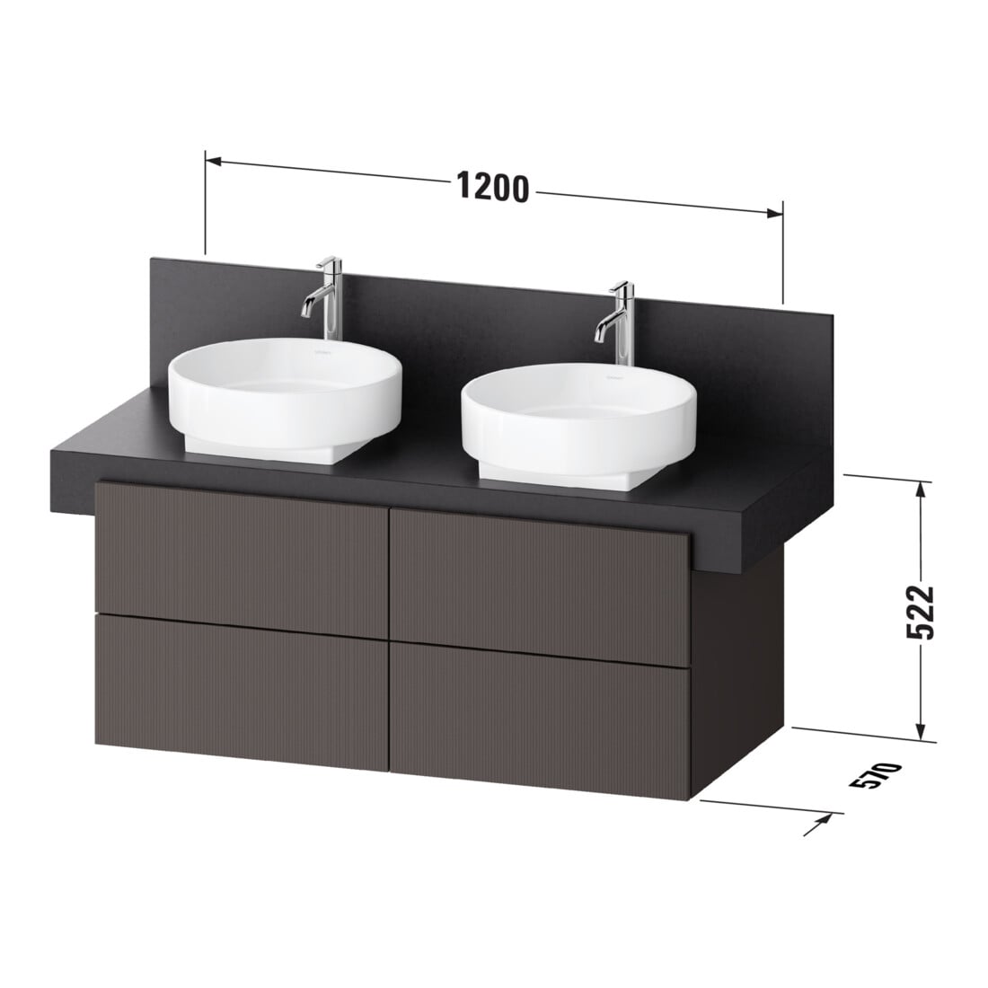 Duravit Meuble sous lavabo Balcoon 120x57x52,2 cm, structure chêne, 4 tiroirs