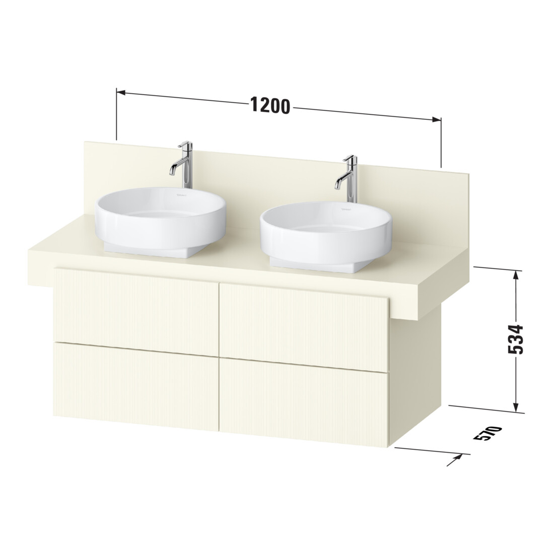 Duravit Meuble sous-lavabo Balcoon 120x57x53,4 cm, Terra structuré, 4 tiroirs