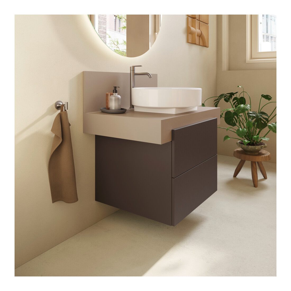 Duravit Meuble sous lavabo Balcoon 60x57x53,4 cm, brun structuré, 2 tiroirs