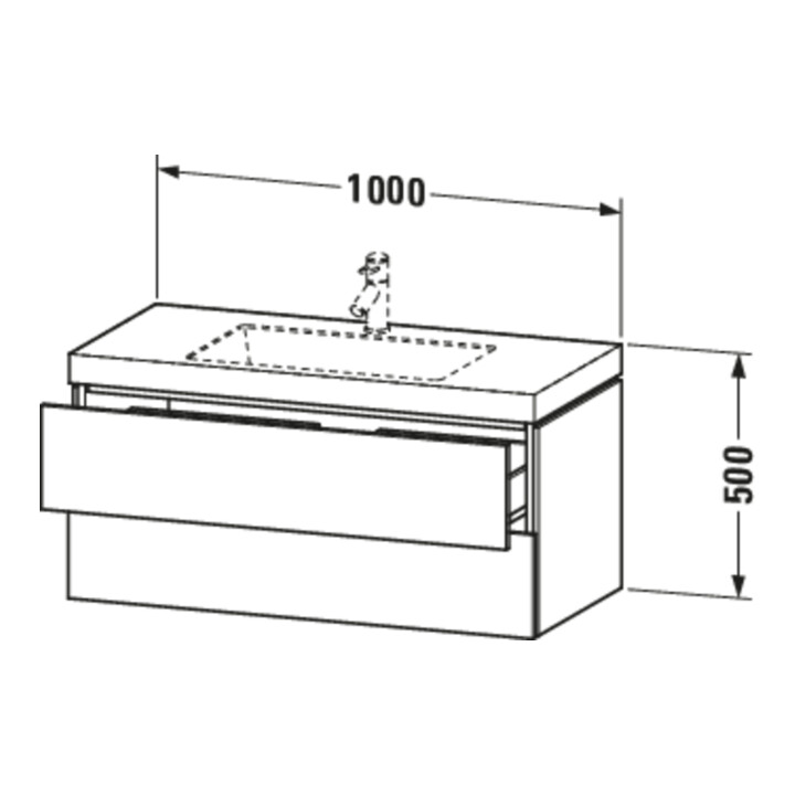 Duravit Meuble sous lavabo c-bonded L-Cube 100x48 cm, 1 HL, E d ge, 2 tiroirs, suspendu