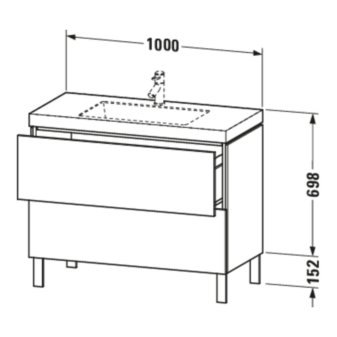 Duravit Meuble sous lavabo c-bonded L-Cube 100x48 cm, 1 HL, E s, 2 tiroirs, sur pied