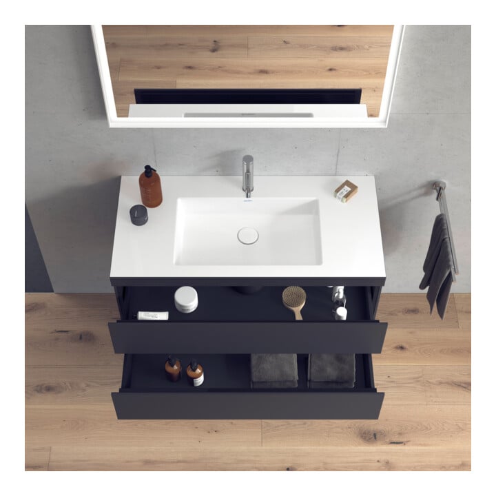 Duravit Meuble sous-lavabo c-bonded L-Cube 100x48 cm, 1 HL, gris mat, 2 tiroirs, suspendu