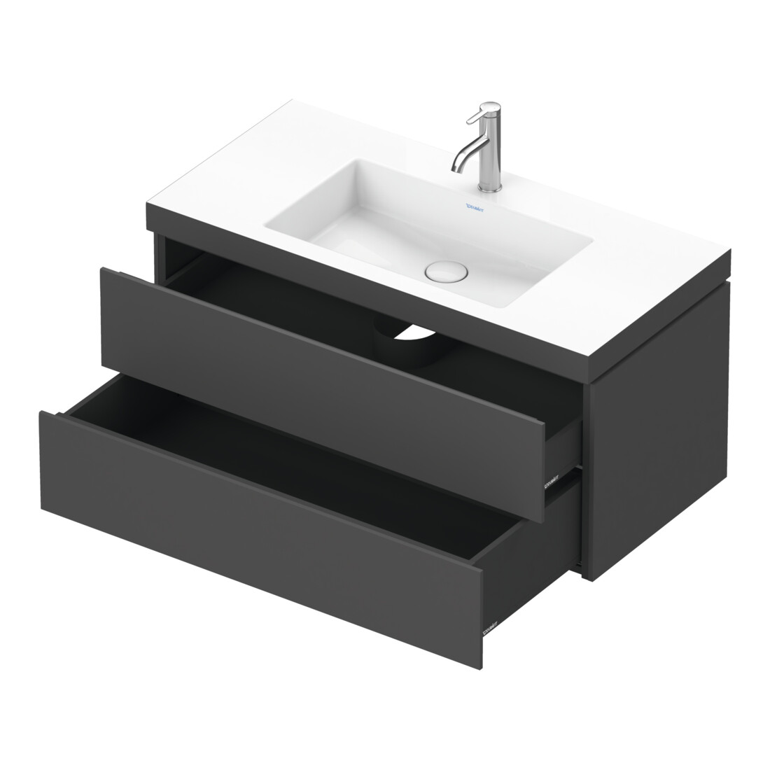 Duravit Meuble sous-lavabo c-bonded L-Cube 100x48 cm, 1 HL, gris mat, 2 tiroirs, suspendu