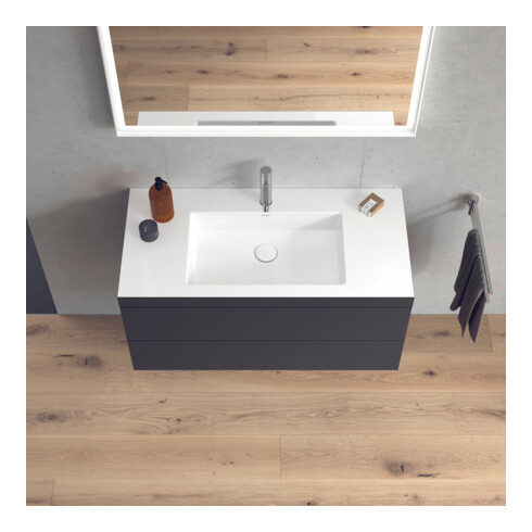 Duravit Meuble sous-lavabo c-bonded L-Cube 100x48 cm, 1 HL, gris mat, 2 tiroirs, suspendu