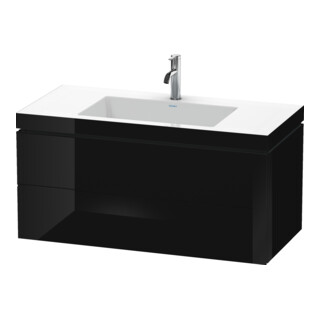 Duravit Meuble sous-lavabo c-bonded L-Cube 100x48 cm, 1 HL, noir brillant, 2 tiroirs, suspendu