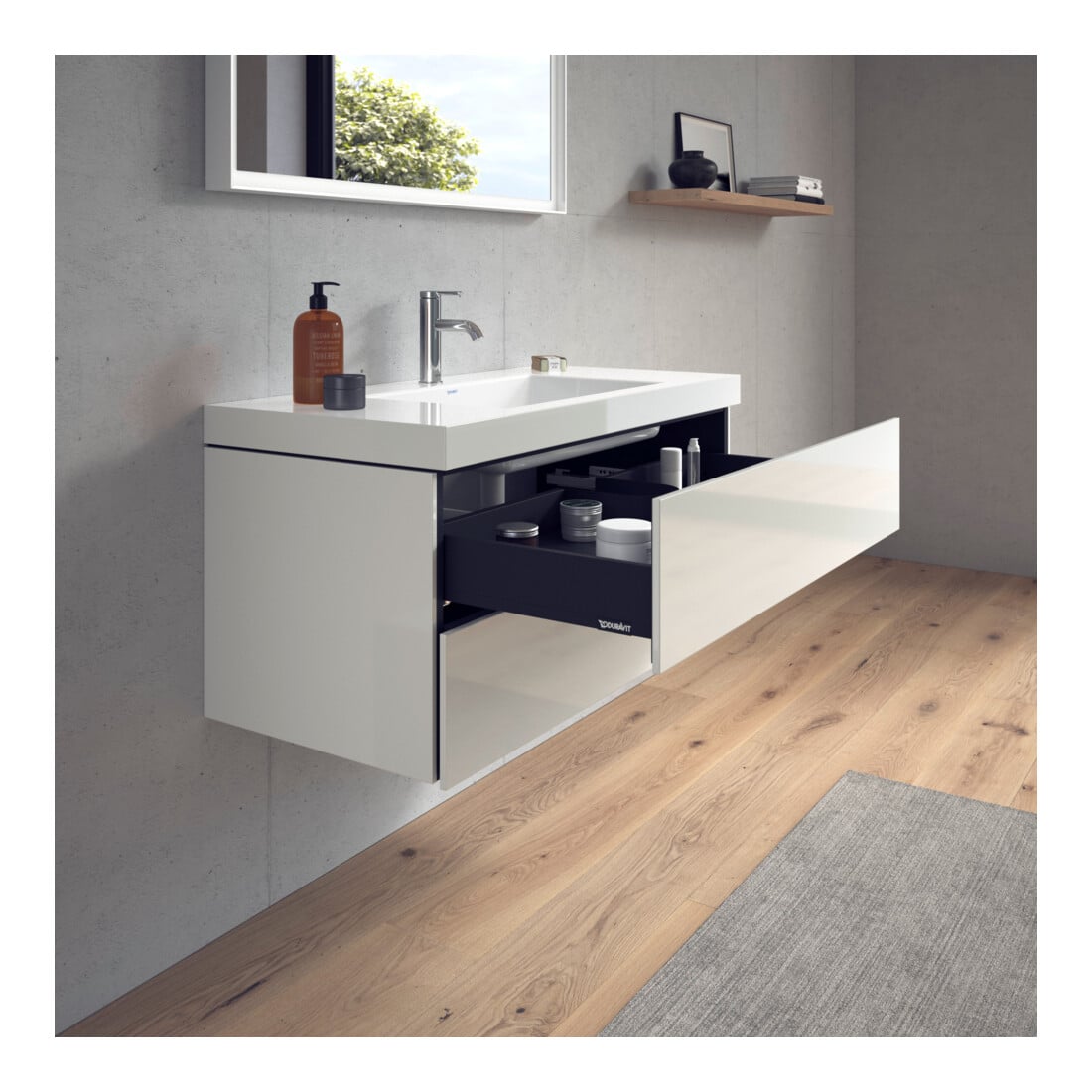 Duravit Meuble sous lavabo c-bonded L-Cube 100x48 cm, 1 tiroir, blanc hgl, 2 tiroirs, suspendu