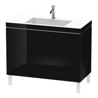 Duravit Meuble sous lavabo c-bonded L-Cube 100x48 cm, 1 tiroir, noir brillant, 2 tiroirs, debout
