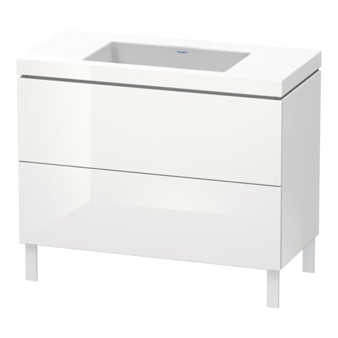 Duravit Meuble sous lavabo c-bonded L-Cube 100x48 cm, sans trop-plein, blanc brillant, 2 tiroirs, debout
