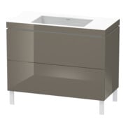 Duravit Meuble sous-lavabo c-bonded L-Cube 100x48 cm, sans trop-plein, gris brillant, 2 tiroirs, vertical