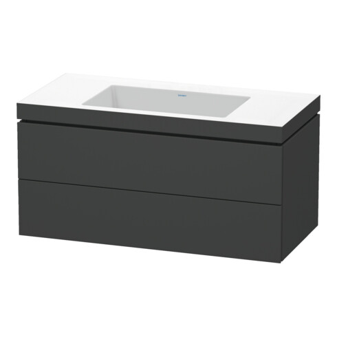 Duravit Meuble sous-lavabo c-bonded L-Cube 100x48 cm, sans trop-plein, gris mat, 2 tiroirs, suspendu