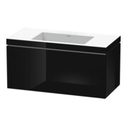 Duravit Meuble sous-lavabo c-bonded L-Cube 100x48 cm, sans trop-plein, noir brillant, 1 tiroir, suspendu