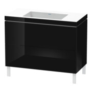 Duravit Meuble sous lavabo c-bonded L-Cube 100x48 cm, sans trop-plein, noir brillant, 2 tiroirs, debout