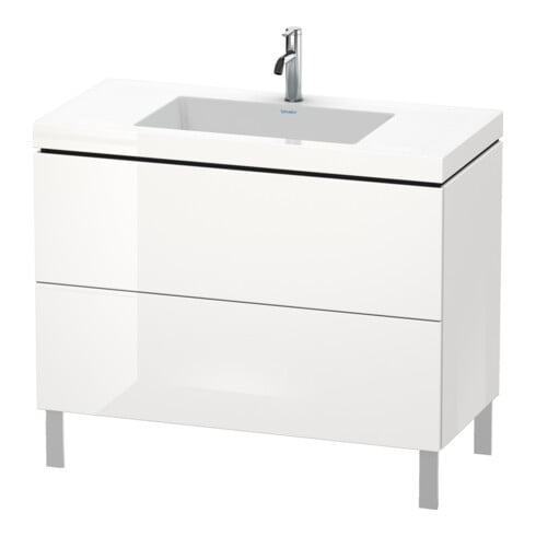 Duravit Meuble sous lavabo c-bonded L-Cube 100x48 cm, sans trop-plein, noir brillant, 2 tiroirs, debout