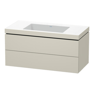 Duravit Meuble sous lavabo c-bonded L-Cube 100x48 cm, sans trop-plein, T mat, 2 tiroirs, suspendu
