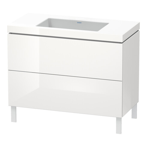 Duravit Meuble sous lavabo c-bonded L-Cube 100x48 cm, sans trou, blanc brillant, 2 tiroirs, debout