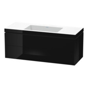 Duravit Meuble sous-lavabo c-bonded L-Cube 120x48 cm, sans trop-plein, noir brillant, 2 tiroirs, suspendu