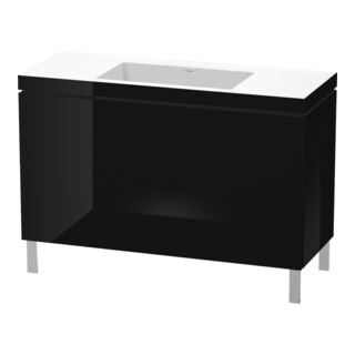 Duravit Meuble sous lavabo c-bonded L-Cube 120x48 cm, sans trop-plein, noir brillant, 2 tiroirs, vertical