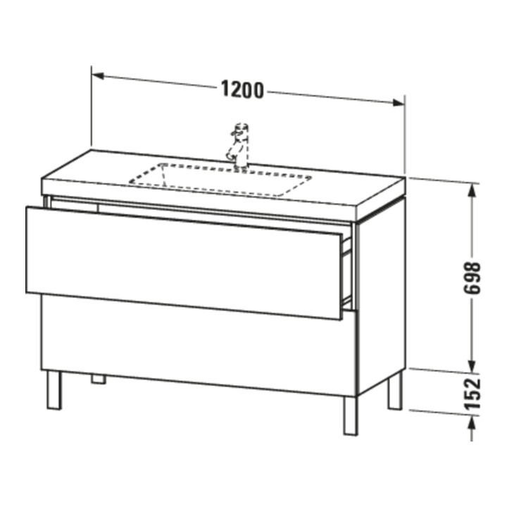 Duravit Meuble sous-lavabo c-bonded L-Cube 120x48 cm, sans trou, blanc mat, 2 tiroirs, posé