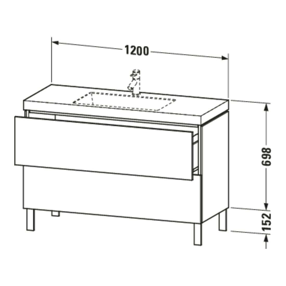 Duravit Meuble sous-lavabo c-bonded L-Cube 120x48 cm, sans trou, blanc mat, 2 tiroirs, posé