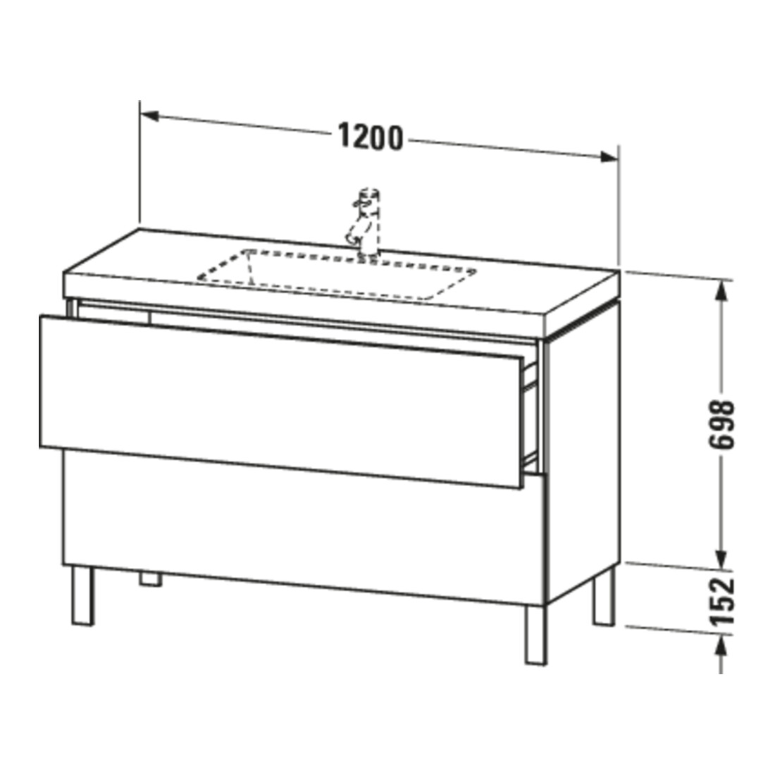 Duravit Meuble sous lavabo c-bonded L-Cube 120x48cm, 1 robinet, sans, 2 tiroirs, deb.