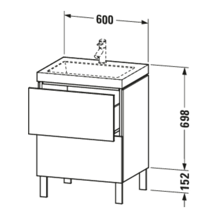 Duravit Meuble sous-lavabo c-bonded L-Cube 60 x 48 cm, 1 HL, blanc œuf, 2 tiroirs, vertical