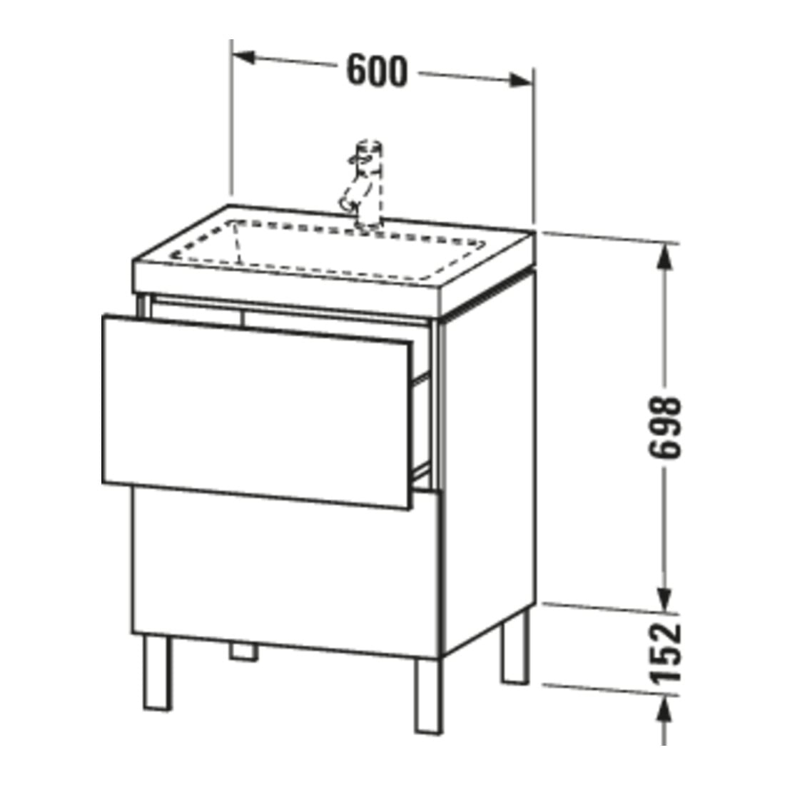 Duravit Meuble sous-lavabo c-bonded L-Cube 60 x 48 cm, 1 HL, blanc œuf, 2 tiroirs, vertical