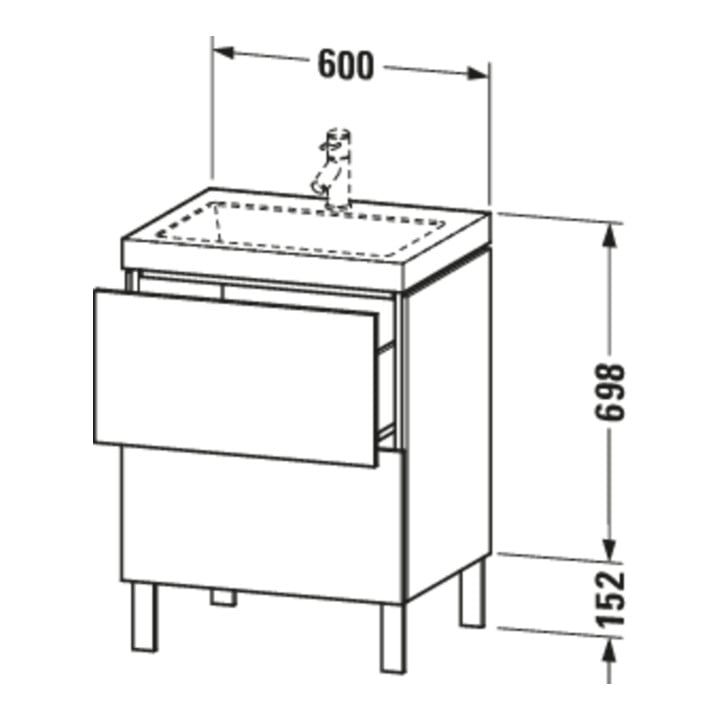 Duravit Meuble sous-lavabo c-bonded L-Cube 60 x 48 cm, 1 HL, E s, 2 tiroirs, sur pied