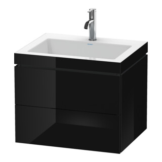 Duravit Meuble sous-lavabo c-bonded L-Cube 60 x 48 cm, 1 HL, noir brillant, 2 tiroirs, suspendu
