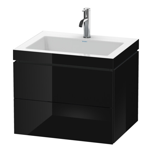 Duravit Meuble sous-lavabo c-bonded L-Cube 60 x 48 cm, 1 HL, noir brillant, 2 tiroirs, suspendu