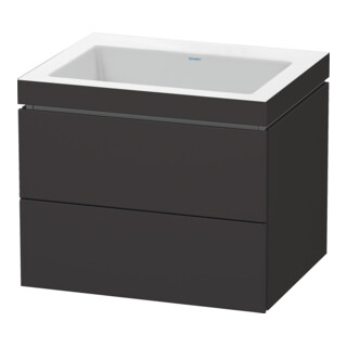 Duravit Meuble sous lavabo c-bonded L-Cube 60x48 cm, sans trop-plein, gris mat, 2 tiroirs, suspendu