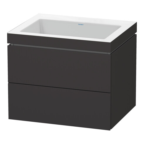 Duravit Meuble sous lavabo c-bonded L-Cube 60x48 cm, sans trop-plein, gris mat, 2 tiroirs, suspendu