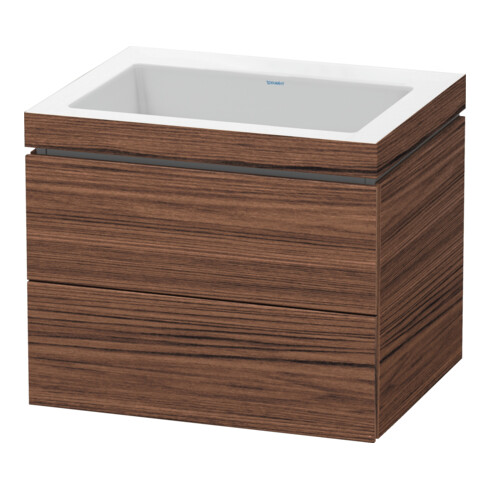 Duravit Meuble sous-lavabo c-bonded L-Cube 60x48 cm, sans trop-plein, N foncé, 2 tiroirs, suspendu