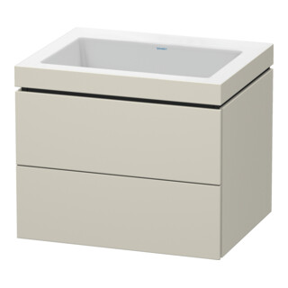 Duravit Meuble sous lavabo c-bonded L-Cube 60x48 cm, sans trop-plein, Taupe mat, 2 tiroirs, suspendu